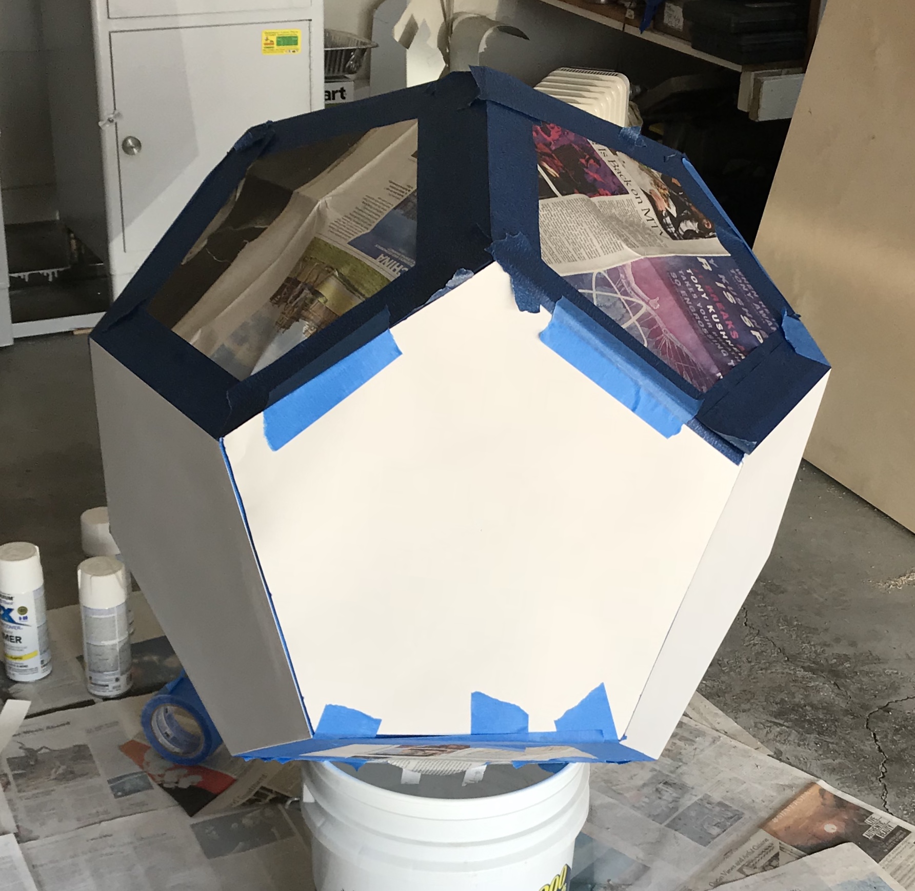 Dodecahedron taped for painting